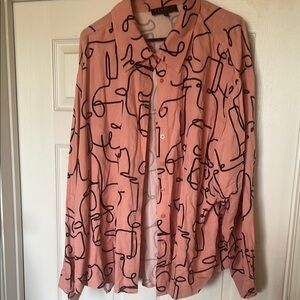 Eloquii Pink and Black Abstract Shirt